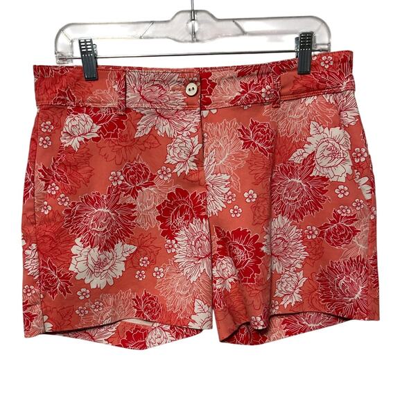 Isaac Mizrahi Womens Orange Floral Print Cotton Blend Pocket Chino Shorts Size 6 - Picture 1 of 9